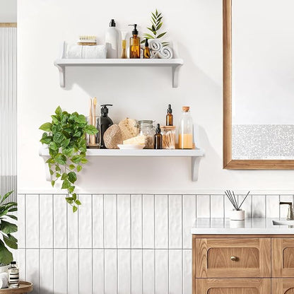 Wooden Floating Shelves for Wall, 15.7" W x 5" D x 0.6" H Large Wall Shelves, Hanging Storage Shelf with Sturdy Brackets for Living Room, Kitchen, Bathroom, Bedroom Decor, White, 3 Packs