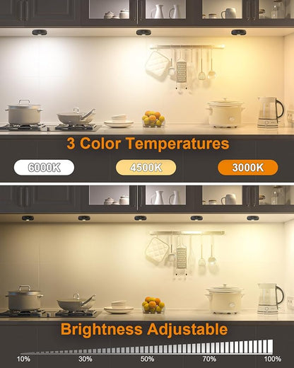 WILLED Puck Lights with Remote Control,3 Colors Under Cabinet Lighting Wireless,Rechargeable Battery LED Tap Light,Timer Function Stick On Lights for Kitchen,Cabinet,Counter,Closet, Shelf,3 Pack