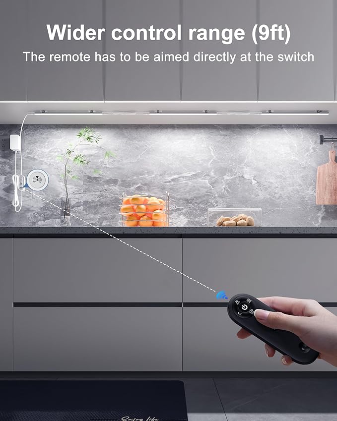 Remote Control Under Cabinet Led Light Plug in, Dimmable Daylight White 4500K, 3 Pack 12 inch Linkable Under Counter Lights for Kitchen Upgrade ETL Listed Plug 24V, UNO-LK 4500K