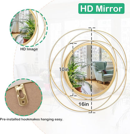 Large Round Mirror with Iron Metal Wire Frame Wall-Mounted Mirror for Home Decorative Living Room Bedroom Bathroom Entryway White 16” x 16”