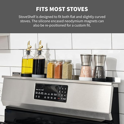 StoveShelf 24" Apartment Length Stainless Steel Finish Magnetic Shelf for Kitchen Stove - Kitchen Storage Solution with Zero Installation - Over Stove Spice Rack Organizer