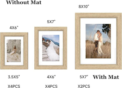 Picture Frames, Made of Real Glass and Wooden Frame, Gallery Photo Frames Set of 10 for Collage Wall Decor, Multi Sizes Including 8x10, 5x7, 4x6 for Mounting or Tabletop Display, Wood