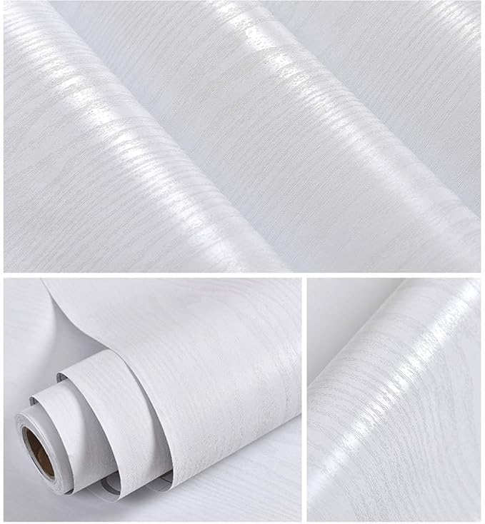 Abyssaly White Wallpaper 24 in X 196 in White Wood Self Adhesive Paper Decorative Film for Real Wood Grain Touch Easy to Clean Thicken Covers The Surface Renovate Home Decoration