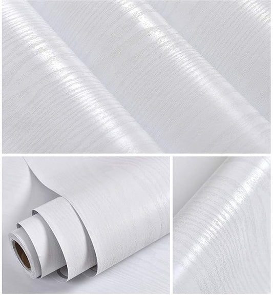 Abyssaly White Wallpaper 24 in X 196 in White Wood Self Adhesive Paper Decorative Film for Real Wood Grain Touch Easy to Clean Thicken Covers The Surface Renovate Home Decoration