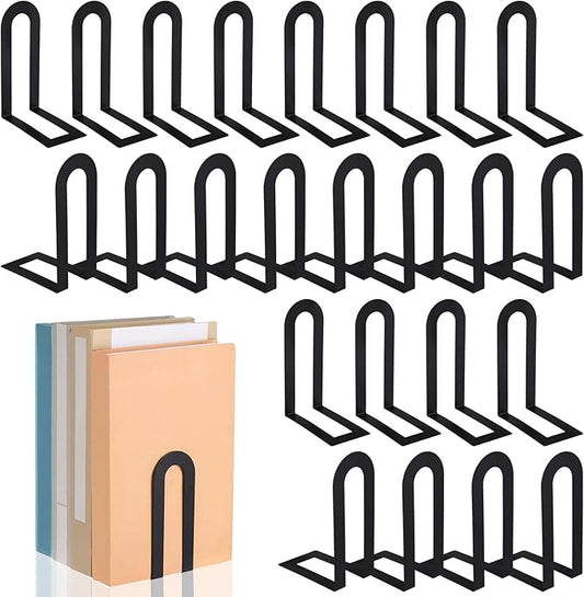Chunful 24 Pcs Book Ends Bulk for Shelves Decorative Small Modern Metal Bookends Book Shelf Organizer Minimalist Design Stopper to Hold Books for Home Office (Black, 5.5 * 3.75 * 2.25inch)