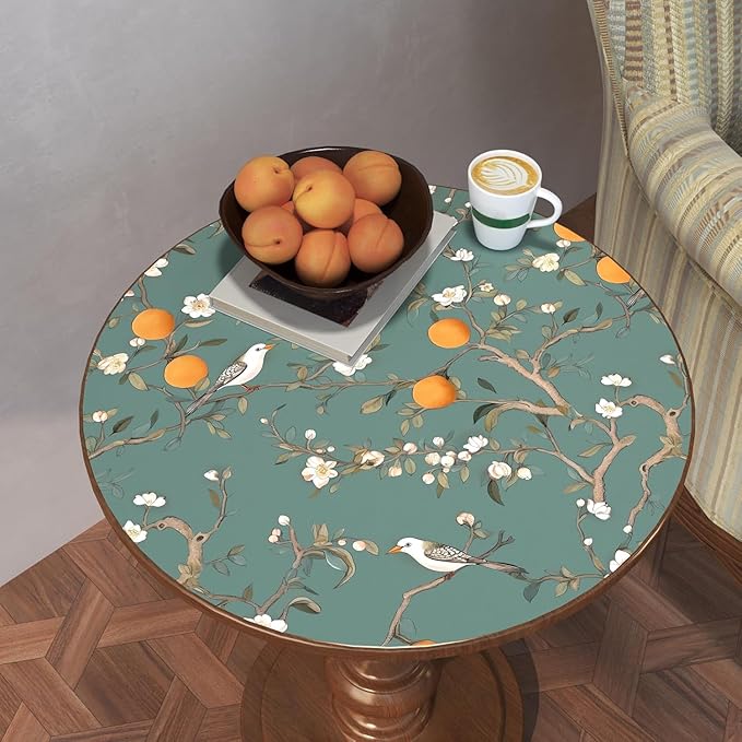 Green Floral Wallpaper Peel and Stick, Birds & Orange Fruits Contact Paper 17.5