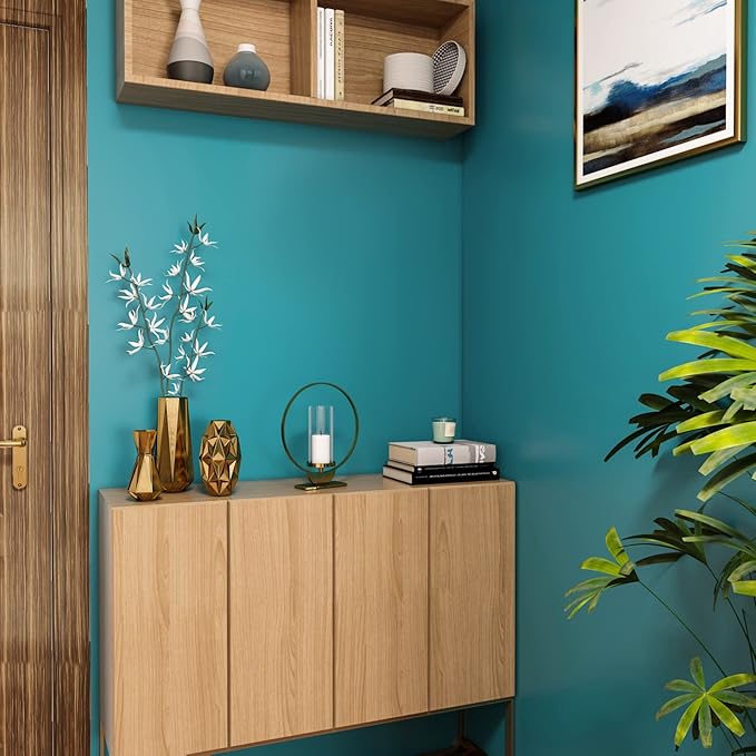 VEELIKE 15.7''x118'' Matte Turquoise Blue Wallpaper Peel and Stick Blue Contact Paper Waterproof Self Adhesive Blue Textured Wall Paper Decorative for Bedroom Wall Cabinets Countertops Shelves Vinyl