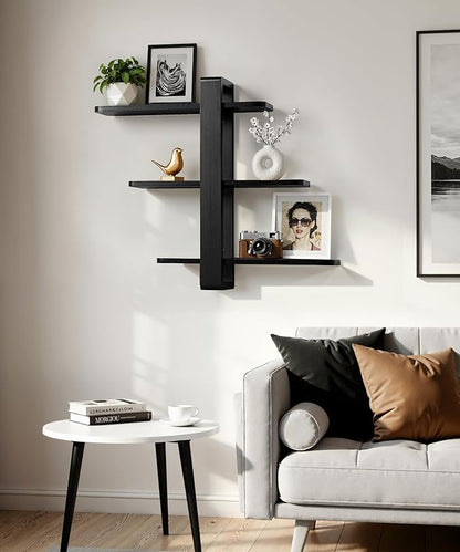 SUMGAR Black Floating Shelves for Wall Mounted Shelving Unit All Pine Wood 3 Tier Large Shelf for Bedroom Living Room Office Bathroom Home Decoration Storage Plant Photo Display Modern 20in