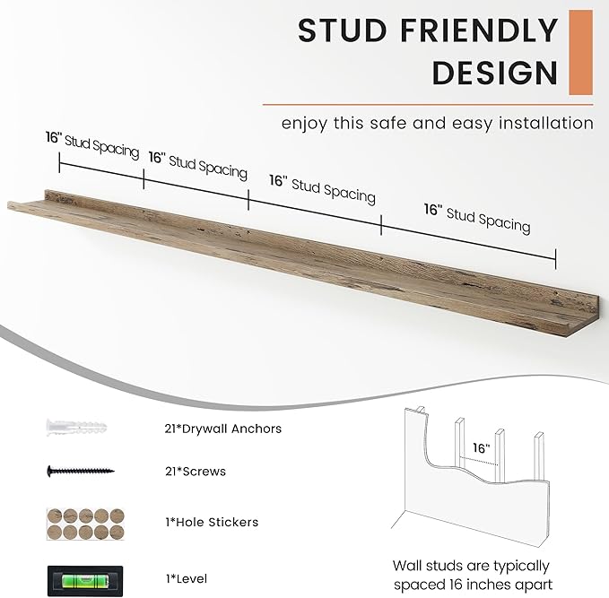 72 Inch Wall Shelves Set of 4, Modern Picture Ledge Shelves with Lip, Long Large Nursery Book Shelf for Toys Storage, Kids Bookshelf, Wall Mounted Living Room Bedroom Decor Frames