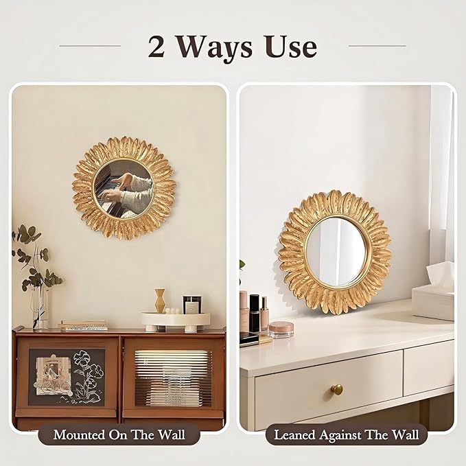 ZOROSY Gold Round Wall Mirror 12 inch - Small Wall Mirror Decorative, Vintage Mirror for Living Room, Entryway, Bedroom,Hallway