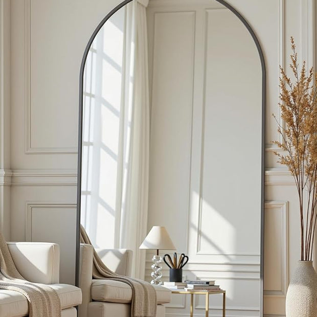 Full Length Mirror with Stand, 82"x44" Arched Full Body Mirror, Large Stand Up Mirrors, Aluminum Frame Floor Standing Mirrors, Freestanding Hanging Leaning Mounted for Bedroom Living Room Black