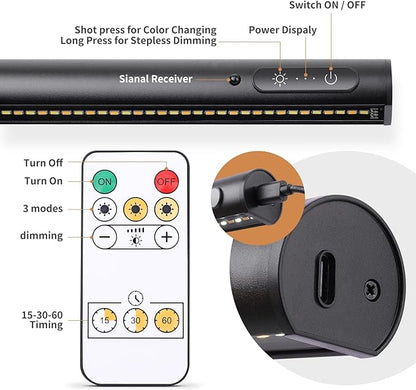 Battery Operated Wireless Picture Light，Rechargeable/Plugged in 31.5inch Painting Display Light,Remote Control Wall Lights with Three Modes and Timing for Art Frame (Black)