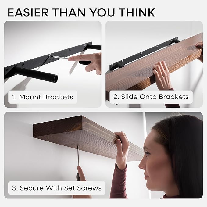 Homeforia Classic Walnut 36 inch Floating Shelf, High End Solid Real Wood Small 36inch Floating Shelves for Wall Mounted, 36in Floating Shelves, Heavy Duty Bracket, 36 X 6.5 X 1.75 inches, Set of 4