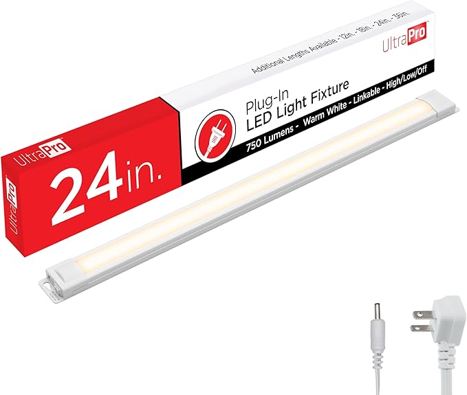 UltraPro 24 inch Plug-in Linkable Under Cabinet Lights, High/Low/Off, Warm White Light (2700K), LED Under Cabinet Lighting, Under Counter Lights for Kitchen, 44107