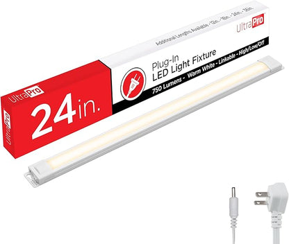 UltraPro 24 inch Plug-in Linkable Under Cabinet Lights, High/Low/Off, Warm White Light (2700K), LED Under Cabinet Lighting, Under Counter Lights for Kitchen, 44107