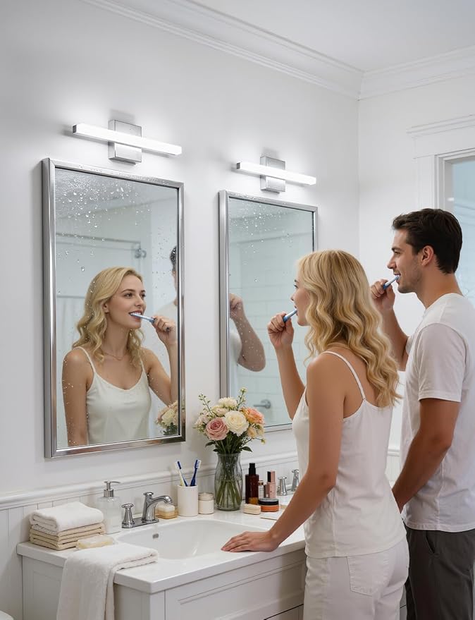 Combuh Modern Bathroom Light Fixtures Over Mirror, 16 Inch IP44 9W Chrome Vanity Light Bar for Bathroom, Wall Light Fixtures Cool White 6000K