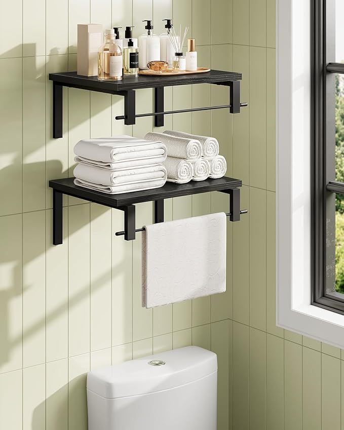 Deep Floating Shelves for Wall, 12 inch Wall Mounted Shelves Set of 2, Wide Floating Shelves for Living Room, Bedroom, Study, Bathroom, Black TBJ02P2BB