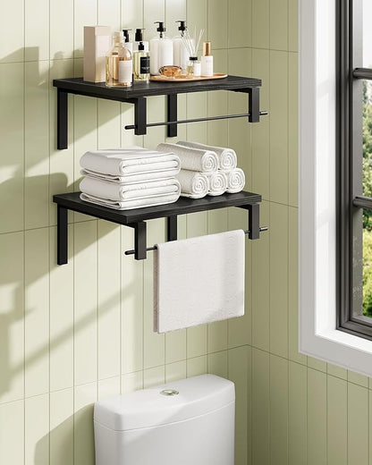 Deep Floating Shelves for Wall, 12 inch Wall Mounted Shelves Set of 2, Wide Floating Shelves for Living Room, Bedroom, Study, Bathroom, Black TBJ02P2BB
