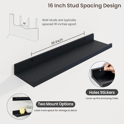 Axeman Picture Ledge Shelf | 24 Inch Black Floating Shelves Set of 3 | Rustic Wood Wall Shelves with Lip | 24" Black Picture Shelf for Wall with Ledge | Photo Shelves