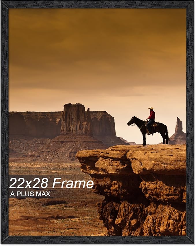 A PLUS MAX 22x28 Picture Frame, Black Engineered Wood Frame for 22 x 28 Inch Picture Poster Photo, Light Weight 22 by 28 Frame with Wood-grain for Wall - 1 Pack/Black/22 x28