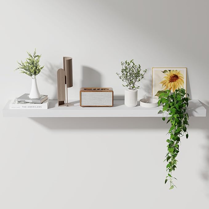 Axeman Floating Shelves, 8 Inch Deep Rustic Solid Wood Wall Shelves for Storage, Wall Mounted Display Shelving with Invisible Heavy-Duty Metal Bracket, 48