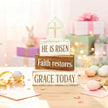 Easter Decorations - He Is Risen Cross Tiered Tray Decor - Faith Restores Grace Today Religious Wooden Tabletop Sign - Farmhouse Easter Christian Home Decor Indoor - Spring Home Decor for Living Room, Kitchen Counter, Seasonal Farmhouse Display