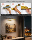 Magnetic Wireless Picture Light Rechargeable Battery Operated with Remote/Touch/Timer, Angle Adjustable 16in Metal Painting Light, 3 Color Dimmable, Art Light for Display, Wall, Gallery, Gold 2Pack