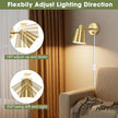 Dimmable Wall Sconces Plug in, Adjustable Angle Wall Lamps with Plug in Cord and Dimmer On/Off Knob Switch, Gold Wall Light with Metal Shade for Bedroom Bedside Doorway (2 Bulbs Included)