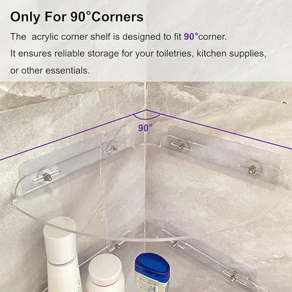 Acrylic Corner Shelves, Adhesive Shelf, Shower Caddy Organizer for Home Decor,Clear Shower Shelf,No Drilling Wall Mounted Bathroom Shelves (Clear 10 inch 2 set)