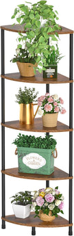 Corner Plant Stand Shelf, 5 Tier Tall Shelf Plant Stand for Indoor Plants, Rustic Brown Corner Bookshelf Wall Decor Living Room, 44.1