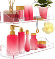 Acrylic Shelves Bathroom 2 Pack Clear Shower Floating Shelf with Hooks Transparent Wall Mounted No Drilling Thick Storage Display Shelving (2 Pcs Shelves)