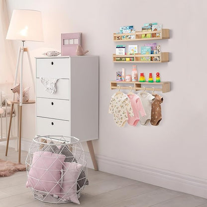 Nursery Book Shelves for Wall Set of 3，Natural Wood Wall Bookshelves for Kids Room(32 inches Set of 3)
