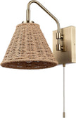 Globe Electric x Novogratz 65000052 1-Light Wall Sconce, Matte Brass Finish, Rattan Shade, On/Off Pull Chain Switch, Home and Office Decor, Modern Lighting for Living Room, Bohemian