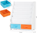 UTEX Kids Bookshelf with Storage Bins, Book Shelf for Kids Rooms, 4-Tier Toddler Sling Bookshelf for Nursery, Living Room, Bedroom, White