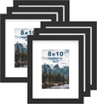 FrameWorks 8x10 mat to 5x7 Classic Wooden Picture Frames Tempered Glass/Black / 6-Pack