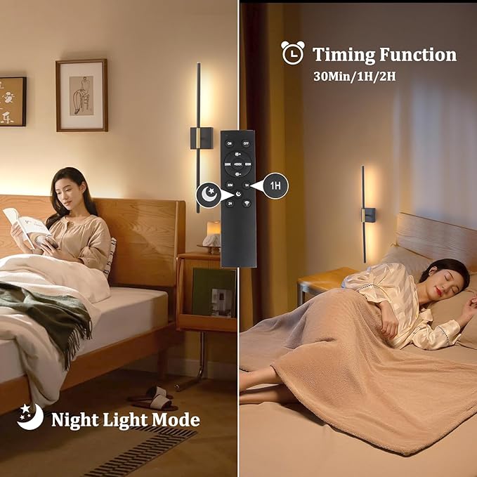 Battery Operated Wall Sconce Set of 2, 10400mAh Wireless Wall Sconces, 3000K-6000K Dimmable, 350°Rotate, Indoor Wall Lights with Remote for Bedroom Living Room Bathroom, Black Gold, 31.5 Inch