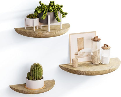 Solid Wood Half Round Floating Wall Shelves | Elegant Floating Shelves, Elevate Your Space. Perfect for Living Rooms, Bathrooms, Bedrooms, Offices, Children's Rooms Light Brown