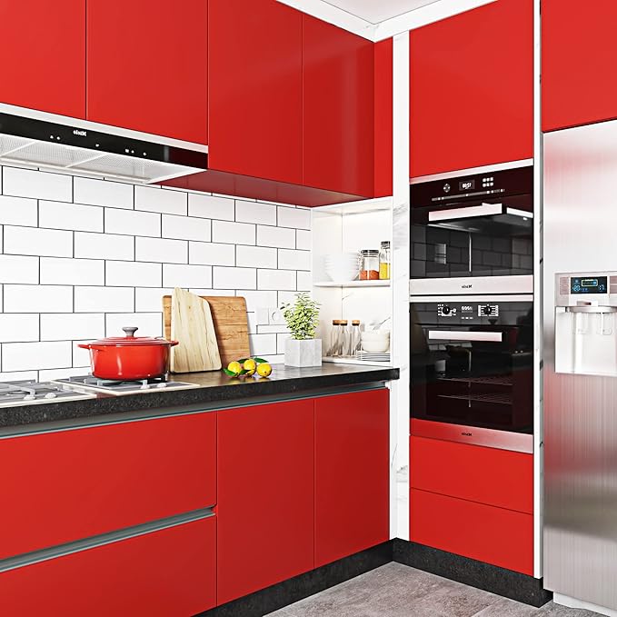 Livelynine 15.8x591 Red Peel and Stick Wallpaper Renter Friendly Christmas Contact Paper Waterproof Big Rolls Matte Red Vinyl Wrap Kitchen Cabinet Covering Furniture Wall Paper Counter Dresser Covers