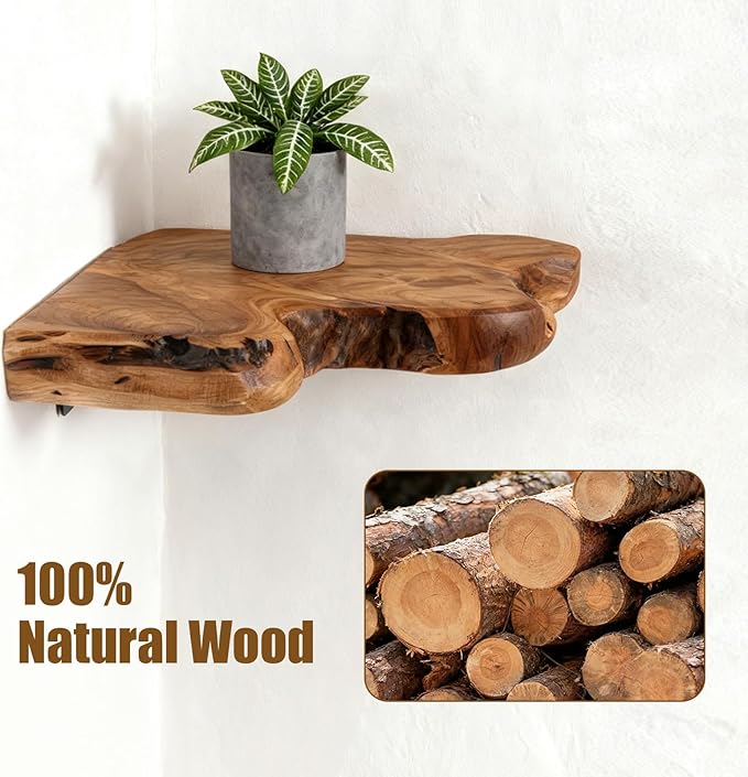 WELLAND Corner Floating Shelf Set of 2, Solid Cedar Wood 10.86 x 11.5 inches Floating Corner Shelves for Bedroom, Living Room, Bathroom, Kitchen