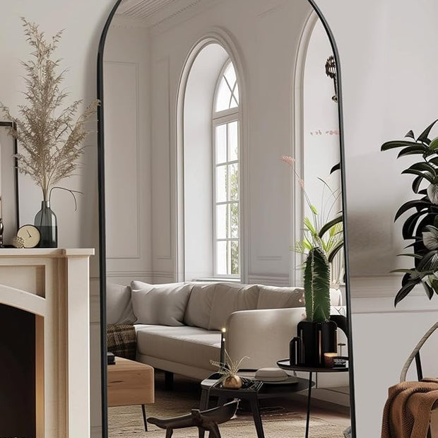Antok 81" x41” Arched Full Length Floor Mirror, Black Aluminum Frame, Free Standing/Wall Mount/Leaning for Bedroom, Living Room, Dressing Room