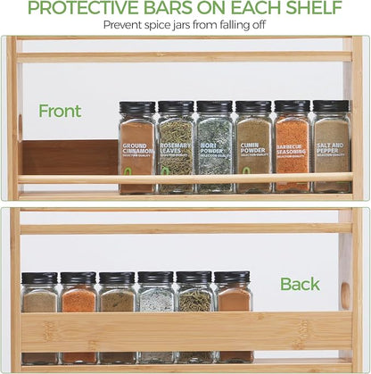 Bamboo Spice Rack Organizer, 3 Tier Spice Jars Storage Rack with Handles, Seasoning Shelf for Kitchen Counter or Wall