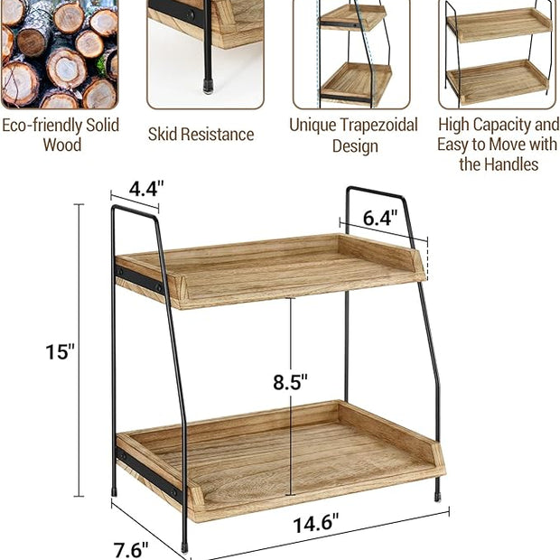 Yusepure Coffee Bar Accessories and Organizer Countertop, Coffee Station Organizer Kitchen Counter Shelf Organizer,Coffee Condiment Storage,Cup Lid Holder Countertop Shelf for Bathroom (Brown)