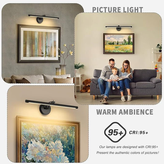 Picture Light Dimmable Hard Wired 23.62 Inch Adjustable Swing Arm Black Wall Lights for Pictures Led Display Light for Artwork 14W Warm White