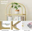 Homhedy Bookshelf Arched Display Racks,Metal Bookcase,Tempered Glass Shelves,Storage Rack Shelf for Home Office,Living Room,Bedroom, Bathroom,Modern Style (Golden, 11.8