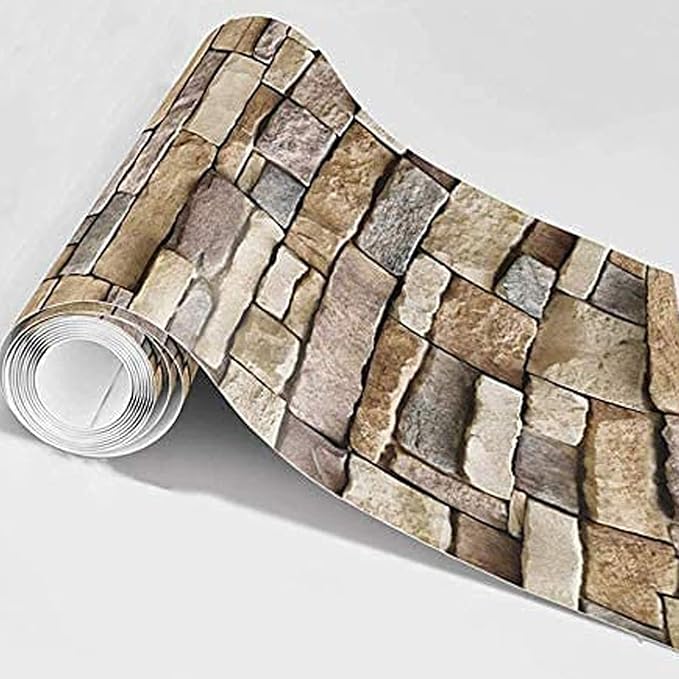 Abyssaly Stone Wallpaper Brick Wallpaper Peel and Stick Stone Backsplash Self-Adhesive Removable Vinyl Wraps Grey Faux Brick Shelf Paper 17.71