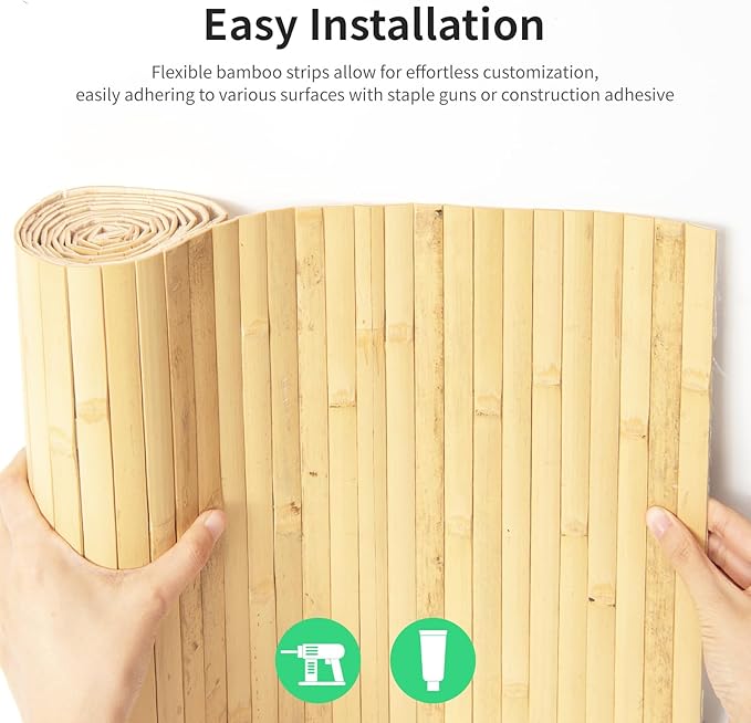 Natural Bamboo Wall Panel for Interior Wall Decor, Renewable Pole Wrap Wainscoting Paneling for Wall Ceiling Furniture Cabinet Office, 48 x 96 Inch, Natural