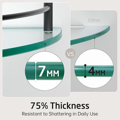 KES Bathroom Glass Corner Shelf Tempered Glass Shelf with Rail Wall Mount Corner Shelf SUS 304 Stainless Steel Matte Black 2 Pack, BGS2101A-BK-P2