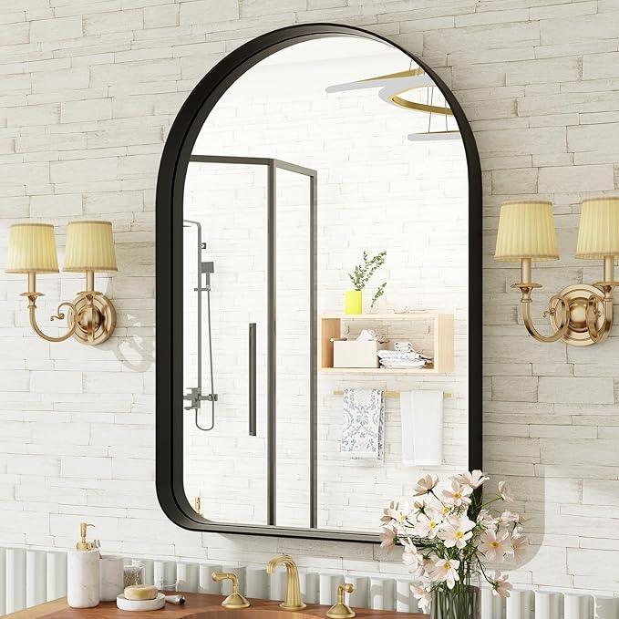 36"x24" Arched Bathroom Mirror - Modern Black Mirror for Wall with Rounded Corners, Bathroom Mirror for Vanity, Aluminum Alloy Framed Mirror - for Living Room, Bedroom, Cloakroom