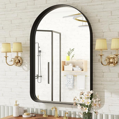 36"x24" Arched Bathroom Mirror - Modern Black Mirror for Wall with Rounded Corners, Bathroom Mirror for Vanity, Aluminum Alloy Framed Mirror - for Living Room, Bedroom, Cloakroom