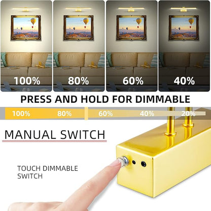 Picture Light,5000mAh Rechargeabl Art Lights for Paintings,Remote 16" Display Accent Lighting with Timer and Dimmable for Wall,Frame,Portrait-Brass